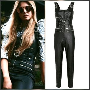 WeWoreWhat Vegan Leather Motto Overalls